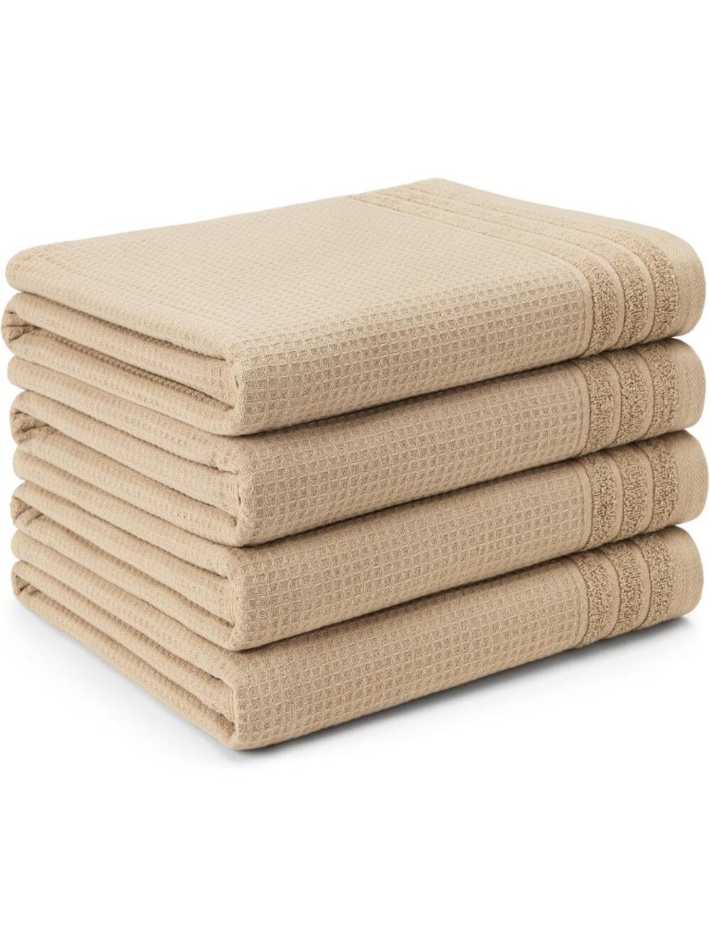 4-Piece Waffle Woven Terry Bath Towel Set, Quick Dry, 100% Cotton, Taupe, 30x56